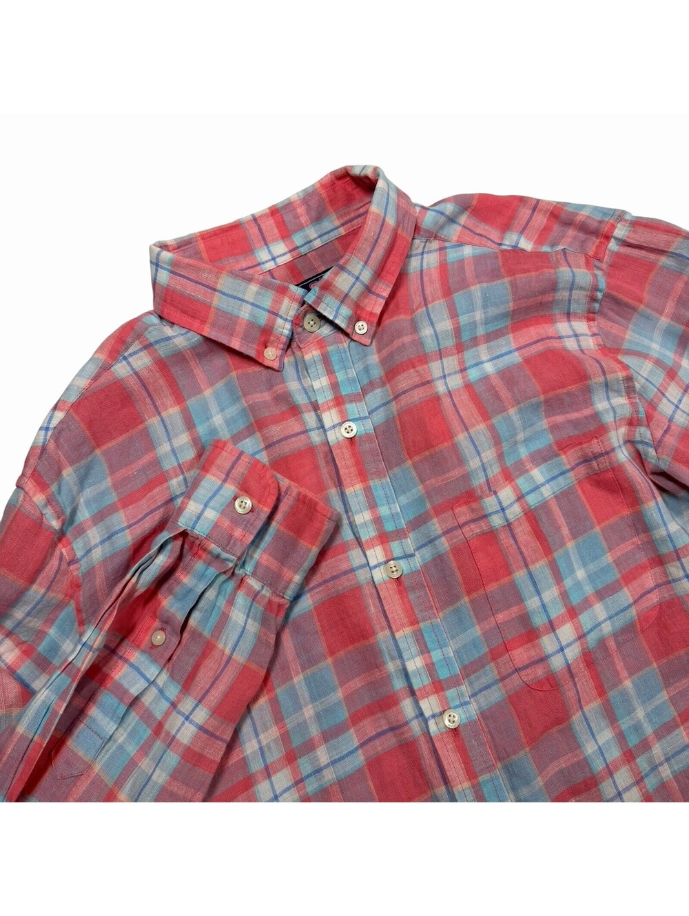 Vineyard Vines Classic Fit Murray Shirt 100% Linen Medium Plaid L/S Button Up